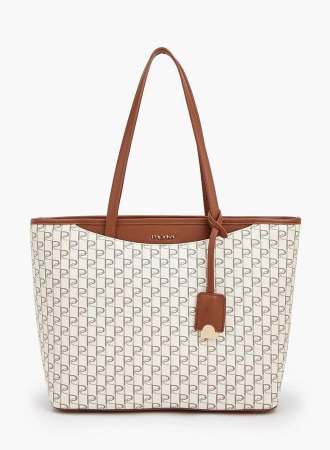 بابريكا Monogram Print Tote Bag With Double Handles